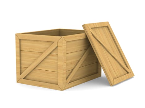 empty wooden box. Isolated 3D image