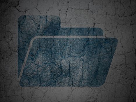 Business concept: Blue Folder on grunge textured concrete wall background, 3d render
