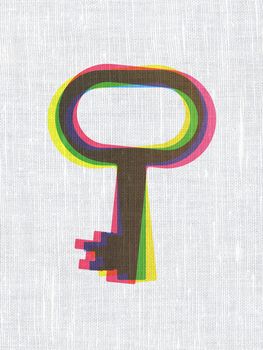 Security concept: CMYK Key on linen fabric texture background, 3d render