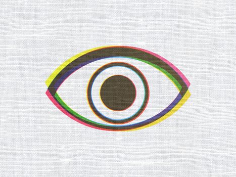 Protection concept: CMYK Eye on linen fabric texture background, 3d render