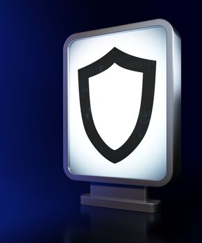 Security concept: Contoured Shield on advertising billboard background, 3d render