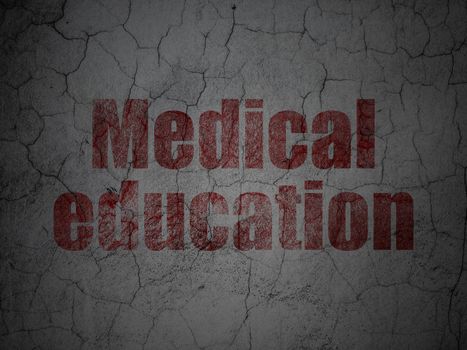 Education concept: Red Medical Education on grunge textured concrete wall background, 3d render
