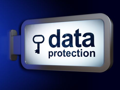 Privacy concept: Data Protection and Key on advertising billboard background, 3d render
