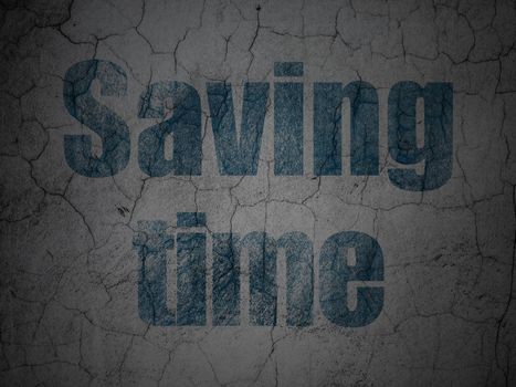 Timeline concept: Blue Saving Time on grunge textured concrete wall background, 3d render