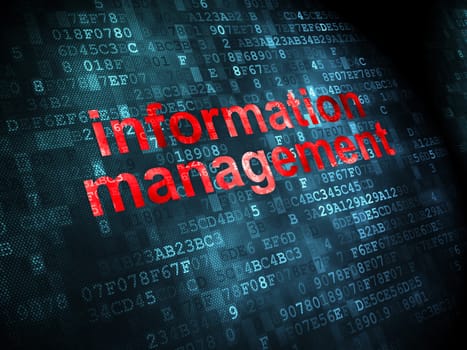 Information concept: pixelated words Information Management on digital background, 3d render