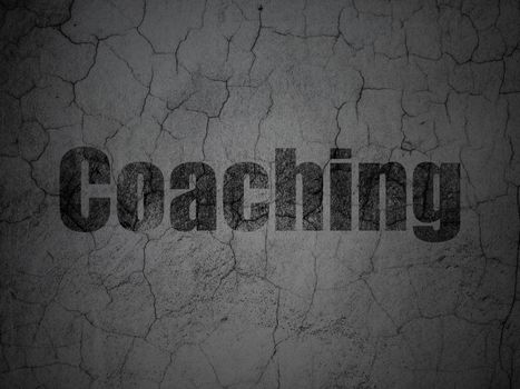 Education concept: Black Coaching on grunge textured concrete wall background, 3d render