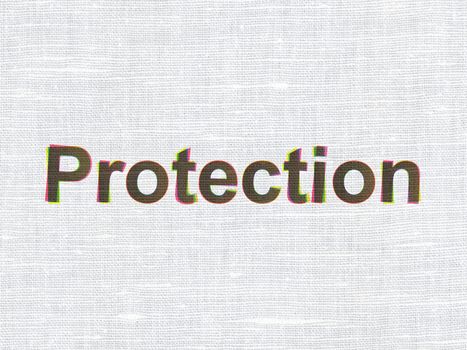 Safety concept: CMYK Protection on linen fabric texture background, 3d render