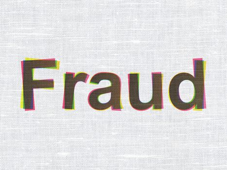 Security concept: CMYK Fraud on linen fabric texture background, 3d render