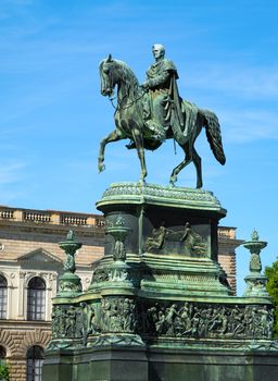 Equestrian Statue of King John of Saxony (Konig Johann I. von Sachsen) at Theaterplatz in Dresden, Germany