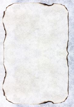 Old paper burning isolated on white background.