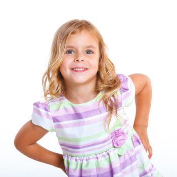 Portrait of beautiful little girl happy smiling on studio. Isolated white background