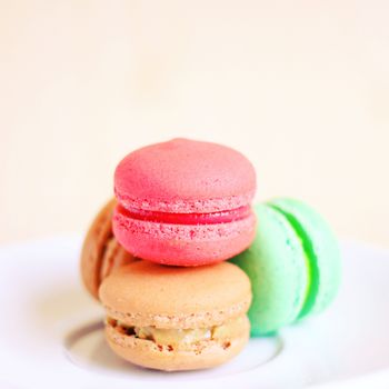 Tasty colorful macaroons with retro filter effect