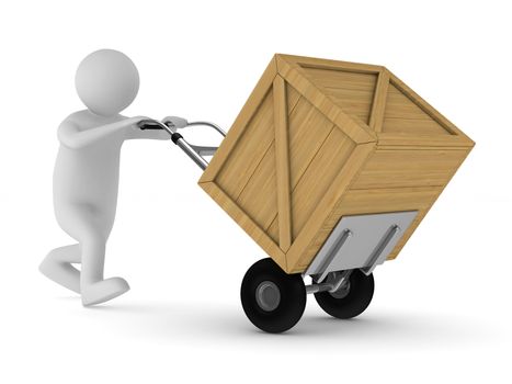 man and wooden box. Isolated 3D image