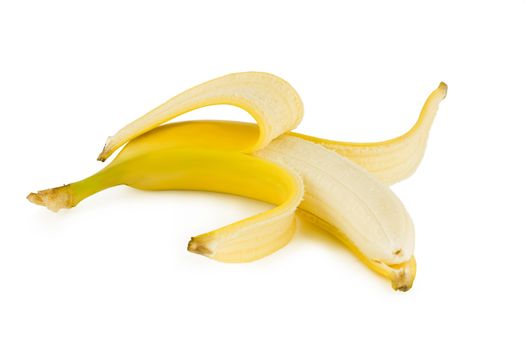 Fresh peeled banana, fruit isolated on white