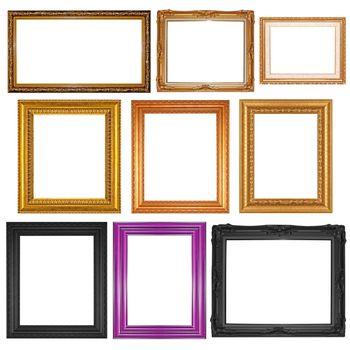 Old antique wooden frame isolated on white background.