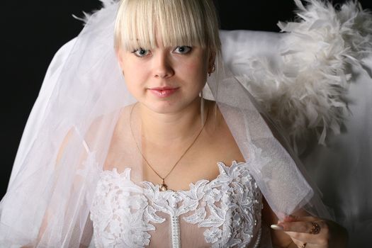 bride flowers very happy in white dress