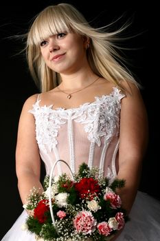 bride flowers very happy in white dress flowers