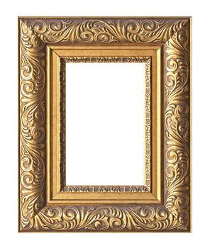 Old antique wooden frame isolated on white background.