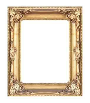 Old antique wooden frame isolated on white background.