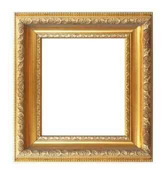 Old antique wooden frame isolated on white background.