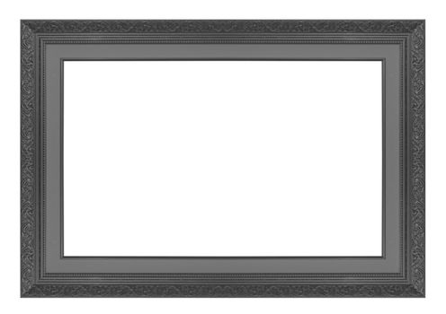 Isolated black picture frame wood white background.