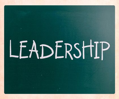 The word "Leadership" handwritten with white chalk on a blackboard