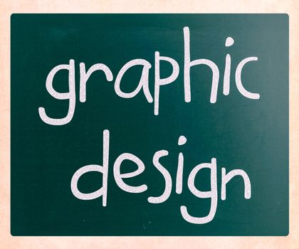"Graphic design" handwritten with white chalk on a blackboard