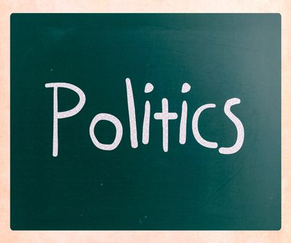 The word "Politics" handwritten with white chalk on a blackboard
