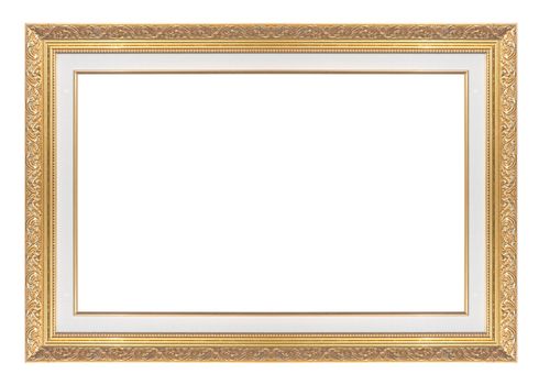 The antique gold frame on the white background