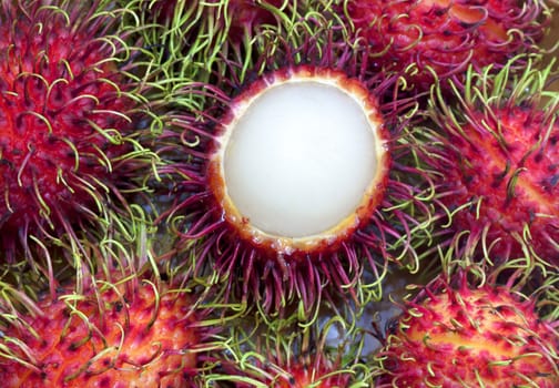 Rambutan is a fruit with sweet red shell