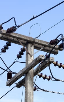 Electricity post in blue sky at Thailand