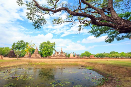  Wat Mahathat Temple ruin in Sukhothai historical park, the old town of Thailand in 800 years ago