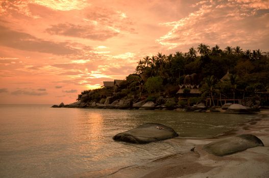 Sunset at tropical beach. Ko Tao island, Thailand