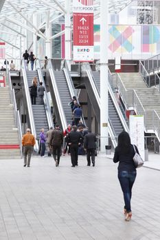 People visit local and regional food productions at Tuttofood 2013, Milano World Food Exhibition.