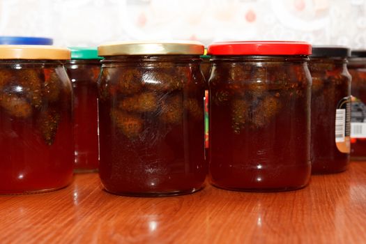 Natural medicine - pine syrup for winter filled in jars