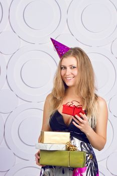picture of beautiful girl with gift boxes