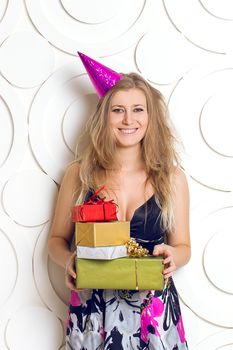 picture of beautiful girl with gift boxes