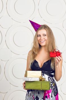 picture of beautiful girl with gift boxes