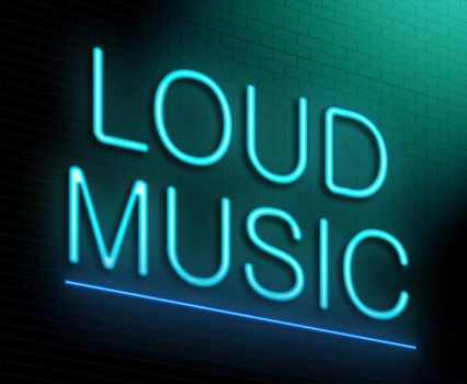 Illustration depicting an illuminated neon sign with a loud music concept.