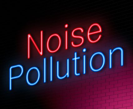 Illustration depicting an illuminated neon sign with a noise pollution concept.