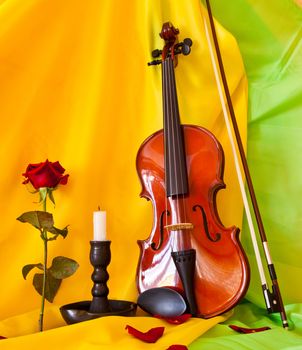 Viola with red roses on notes sheet