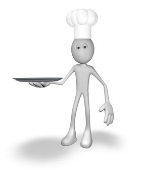 cartoon cook with plate - 3d illustration