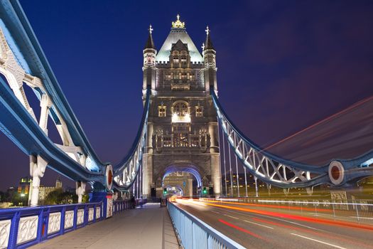 The view on Tower Bridge at night, London.