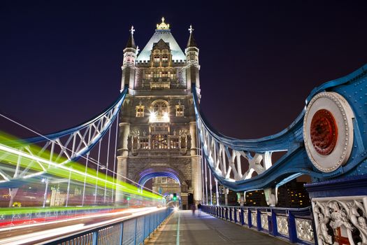 The view on Tower Bridge at night, London.