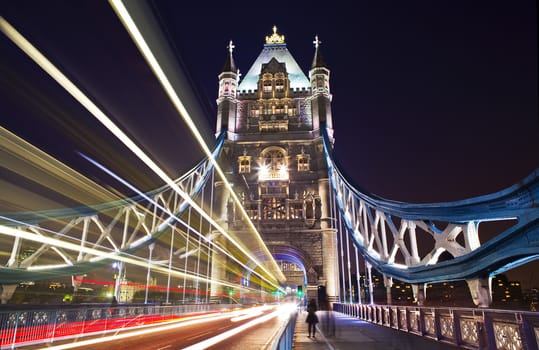 The view on Tower Bridge at night, London.