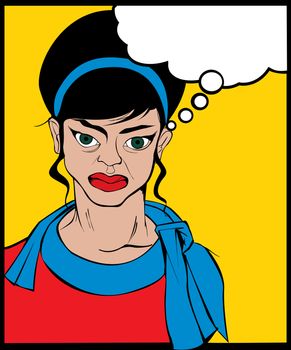 Retro looking angry woman. Pop Art illustration.