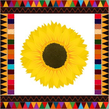 Realistic sunflower background on a decorative frame