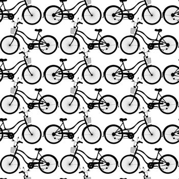 Black and white seamless pattern with bicycles