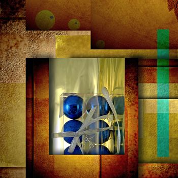 Christmas greeting card blue balls in golden elegance background