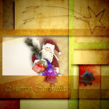 Cute Postal Cards Christmas, Santa Claus, colorful background